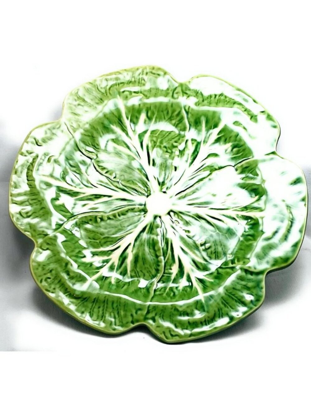 12” Green Cabbage Dinner Plate Charger - Vintage Portugal Majolica Decor